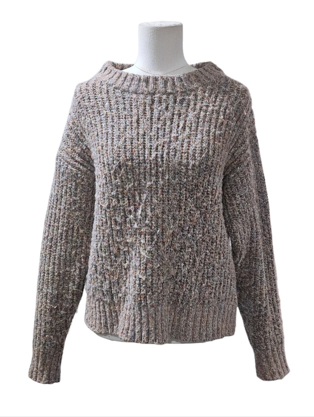 Something Navy Speckled Taupe Crewneck Sweater S